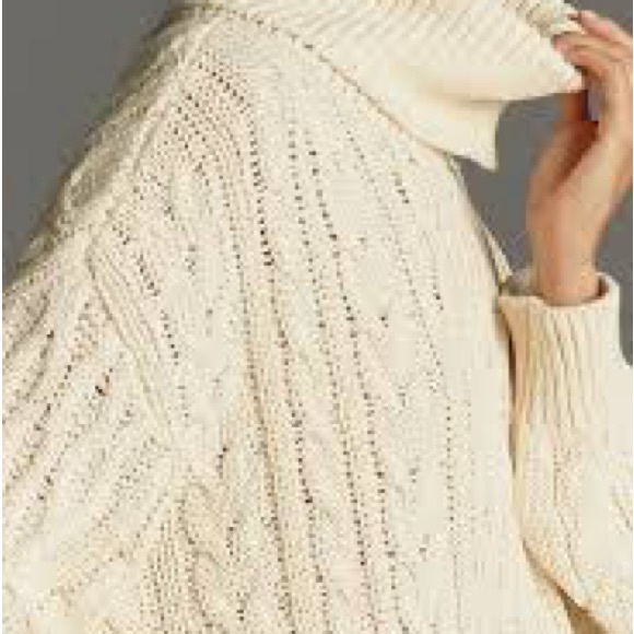 NWOT Pilcro for Anthropologie Oversized Cream Cable Knit Turtleneck Sweater - Picture 2 of 7